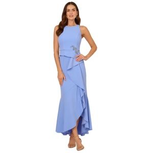 Adrianna Papell Women's Cascading-Ruffle Crepe Gown - Electric Ice SZ:16